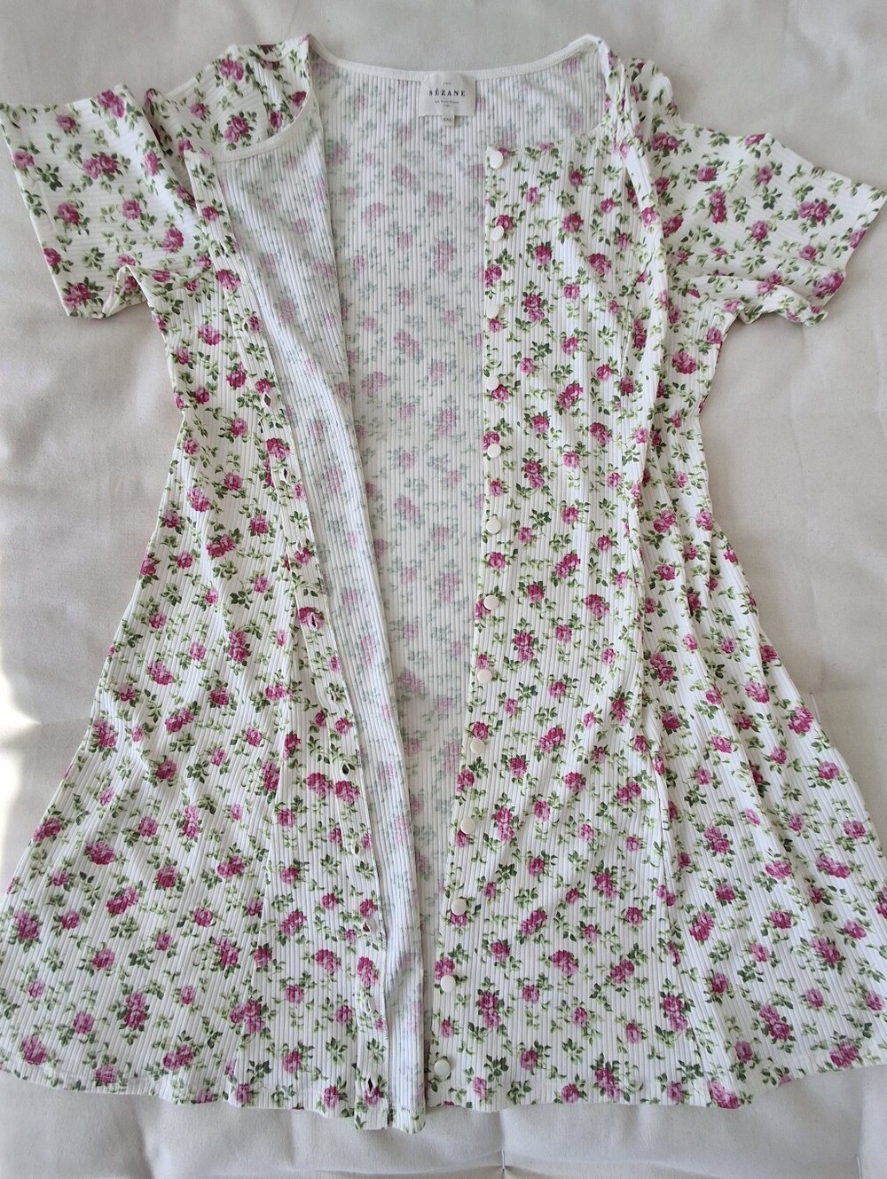 Sezane – Léa Floral Button Down Ribbed Mini Dress (Éloa Print) Women's XXL - Picture 11 of 13